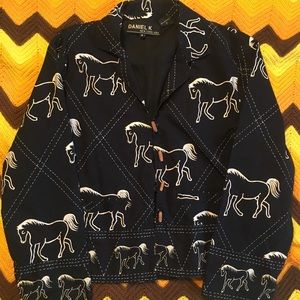 Wild Horses print vtg blouse/blazer/smock